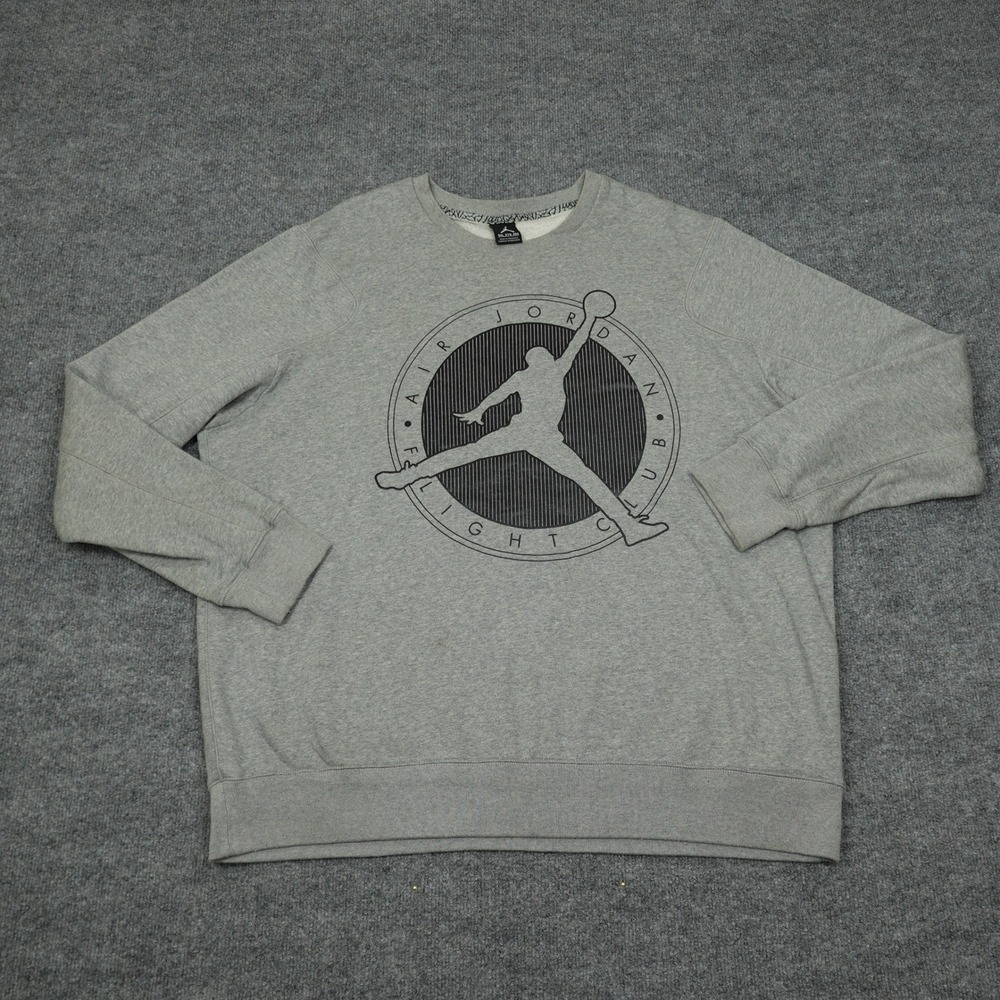 Jordan Sweatshirt Mens 3XL Grey Flight Club Jumpman Graphic Pullover Fleece